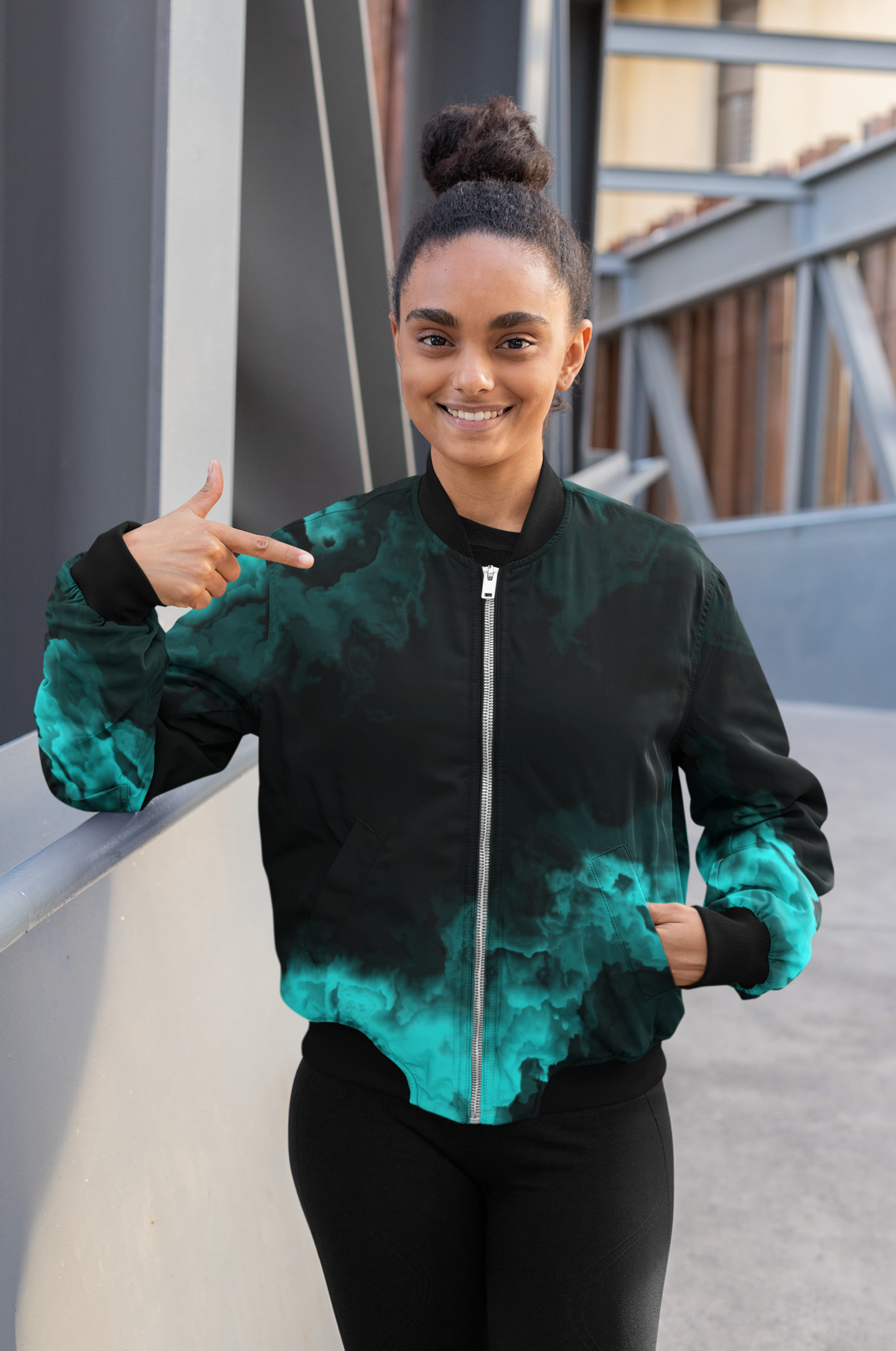 Blue Smoke Bomber Jacket - Women