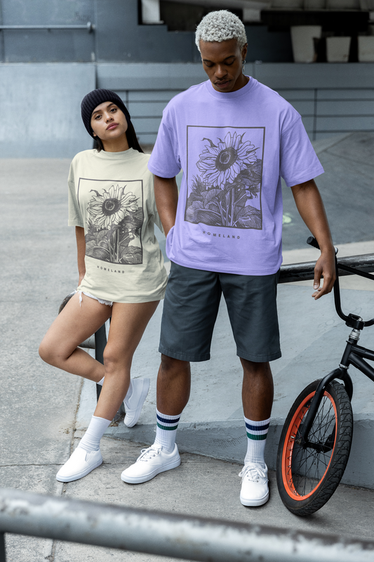 Aesthetic Pencil Drawing Sunflower - Oversized Tshirt